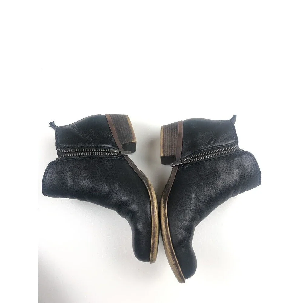 Lucky Brand Basel Black Leather Ankle Boots Zipper Bootie Women's Size 6